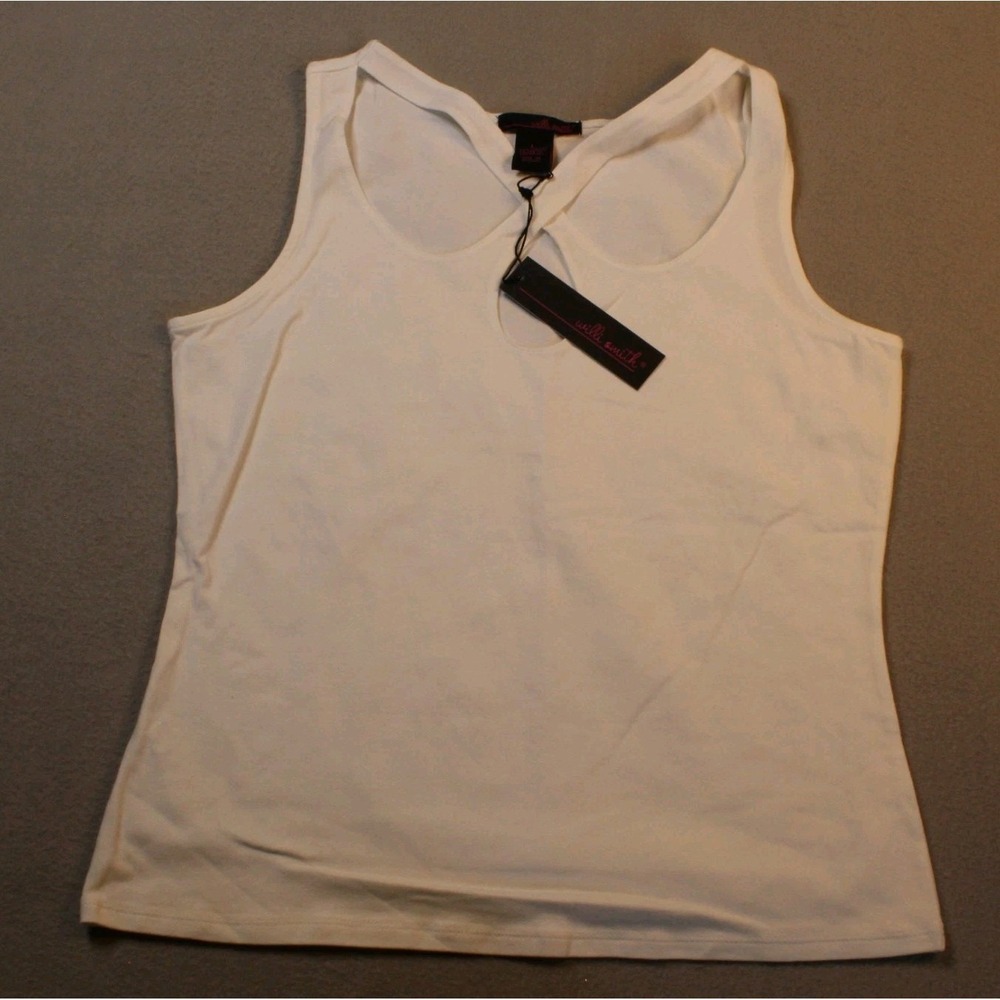 Willi Smith Tank Top L White Sleeveless Stretch Basic Layering Essential NWT